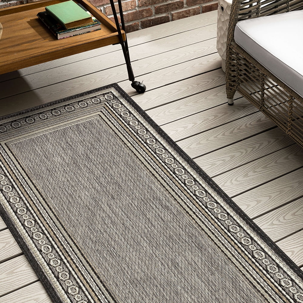 Mohawk Home Islamorada Stripe Outdoor Area Rug, Dark Grey, 2' 6" x 6'