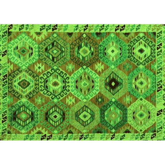 Ahgly Company Indoor Rectangle Oriental Green Modern Area Rugs, 2' x 5'