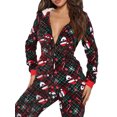 thumbnail image 3 of Women Christmas Fleece Pajamas Christmas One Piece Printed Pajamas Lounge Wear Adult Hooded Long Sleeves Zip-Up Fleece Pajamas, 3 of 5