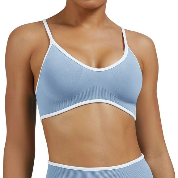 khonts,Women's Color Blocked Yoga Bras Camisole Running Sportswear Bra Comfortable Outdoor Fitness Yoga Bralettes Sky Blue XS
