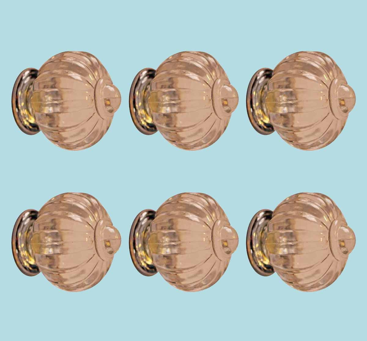 6 Pcs Cabinet Knobs, Acrylic 1 1/2" Dia W/ Chrome Back Door Pull Handle Comes w/Screws | Renovators Supply