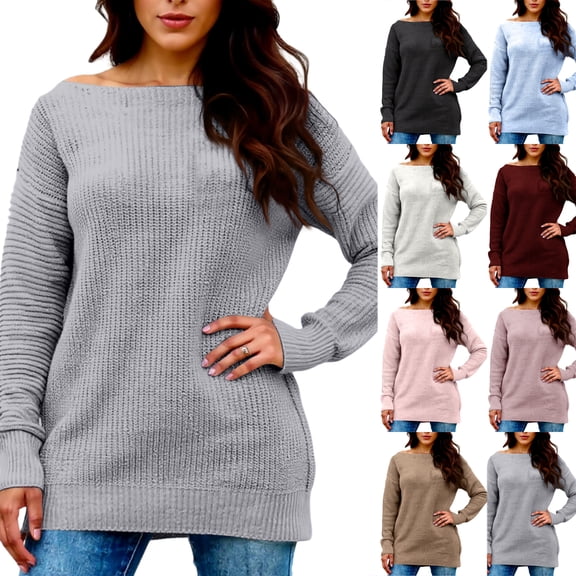Women's Winter Loose Versatile One-shoulder Solid Color Mid-length Knitted Sweater for Fall and Winter, Cozy and Chic, Ideal for Seasonal Outfits,Black,Size L