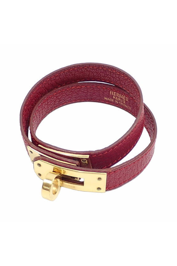 Pre-Owned Hermes Herms Kelly Double Tour Bracelet, Women's, Epsom GP Red Leather... (Good)