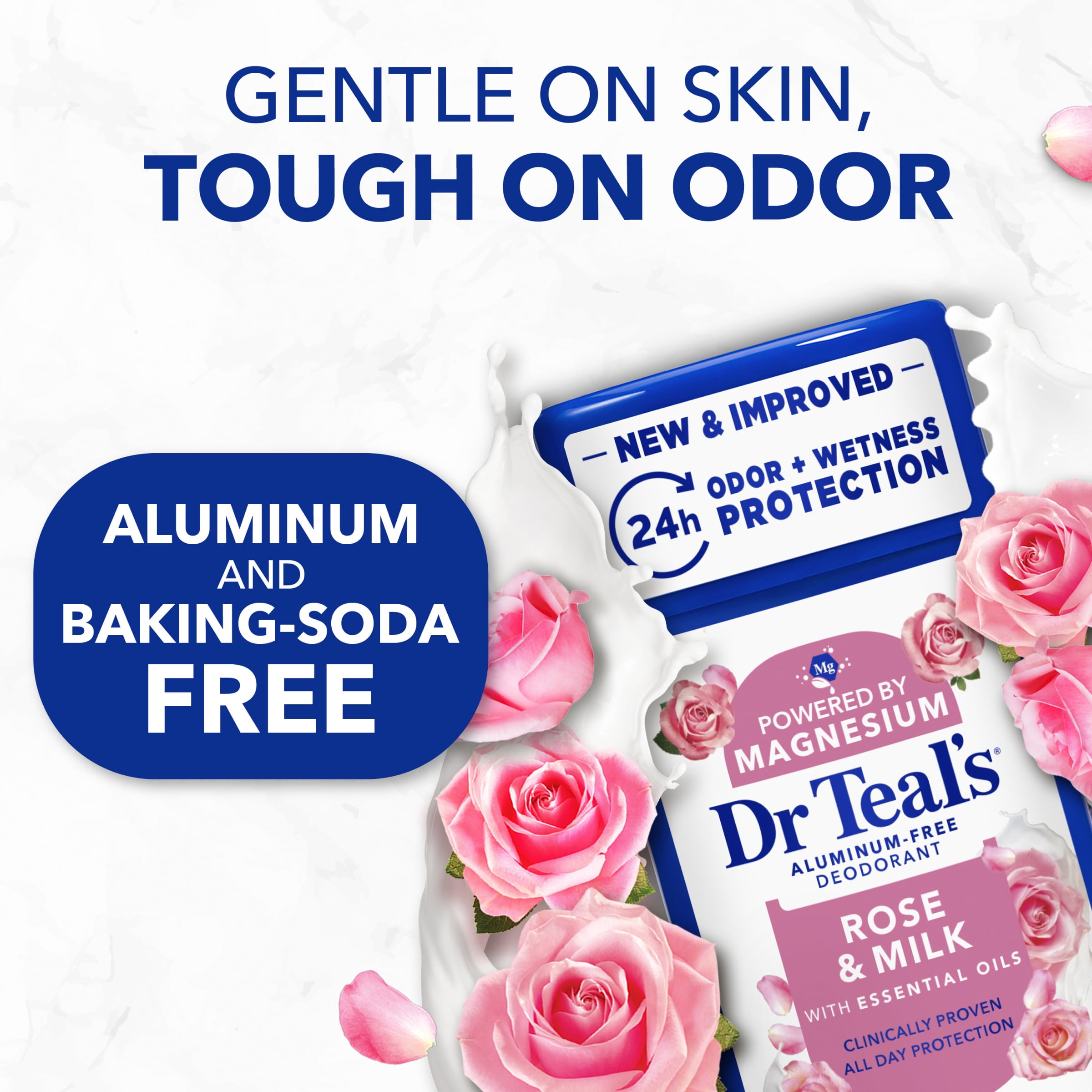 Dr Teal's Aluminum Free Deodorant, Rose & Milk with Essential Oils, 2.5 oz