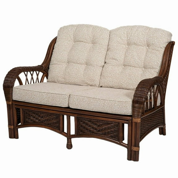 SK New Interiors Alexa Living Sofa/Loveseat Dark Walnut Color Natural Rattan Wicker Handmade Design with Cushion