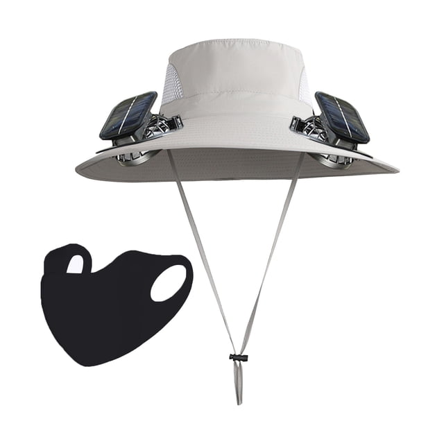 Sombrero de pesca al aire libre con ventilador solar ancho para acampar y hacer senderismo, sombrero para el sol para hombre con ventilador solar, sombreros de pesca con ventilador ajustable de 3 velo