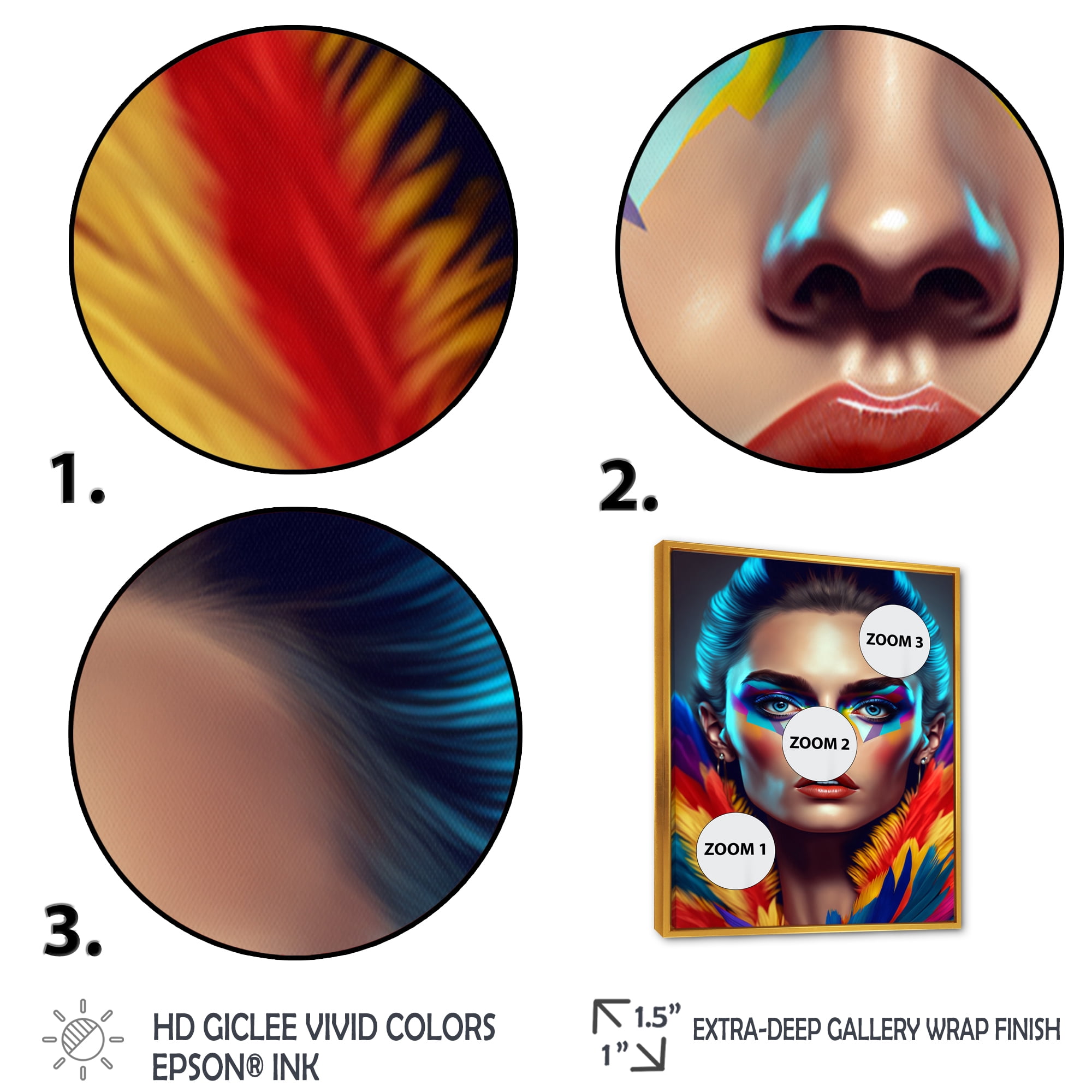 Designart Colorful Sensual Woman In Fur Coat III Floating Frame Wall Art
