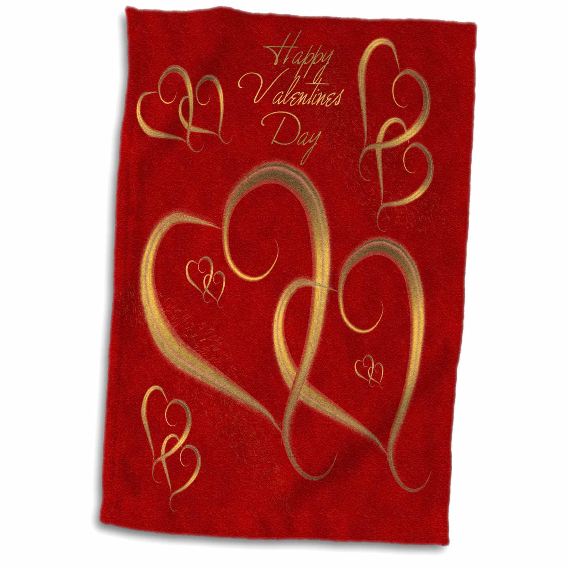 3dRose Golden Hearts entwined on a mottled red background with Happy Valentines Day - Towel, 15 by 22-inch