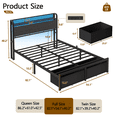 thumbnail image 3 of Satifur Full Bed Frame with 2 Drawers & Storage Headboard, Platform Metal Bed with Charging Station, No Box Spring Needed, Rustic Grey, 3 of 10