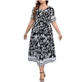 thumbnail image 1 of Vestido de Verano de Manga Corta para Mujeres Moda Sexy Tamaño Grande Impresión Plegado Cuello en V, Playa Casual Y Vestido de Fiesta, 1 of 8