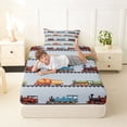 thumbnail image 4 of Castle Fairy Cartoon Vintage Train Twin Sheet Sets 3pcs for Kids, Colorful Locomotive Bedding for Bedroom, Blue Red Green, 4 of 6