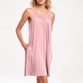 thumbnail image 5 of JIAYUE Women's Dress Solid Color Sleeveless O-Neck Casual Relaxed Fit Beach Mini With Pockets Front Pleats Vacation Everyday Wear Basic Sundress Classic Female Dresses, 5 of 8