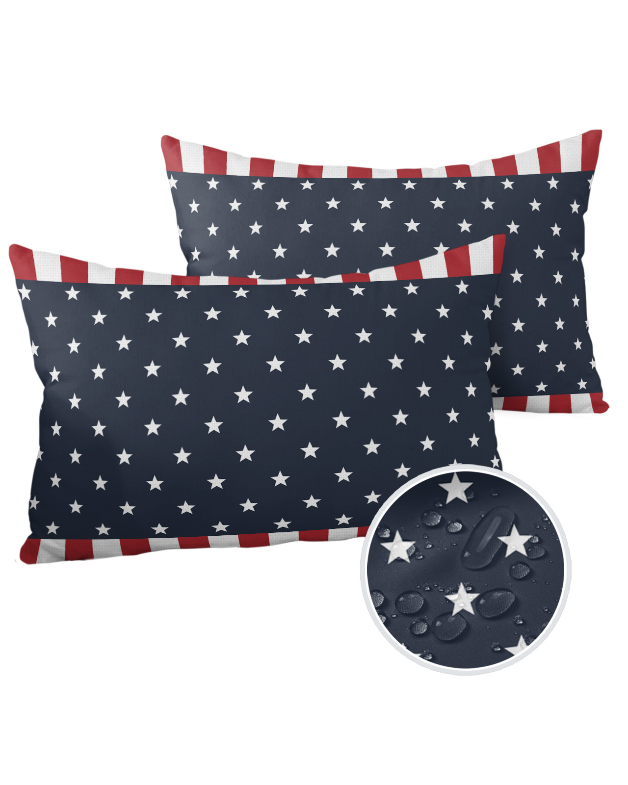 American Patriotic National Flag Outdoor Pillow Covers Set of 2,Decorative Waterproof Throw Pillow Case,Stars Blue Red and White Stripes Cotton Linen Soft Cozy Cushion Pillowcases