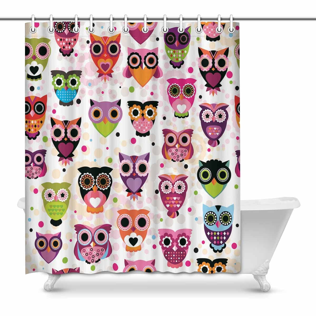 Pop Colourfull Owl Pattern For Kids Bathroom Shower Curtain Set Bathroom Shower Curtain Set