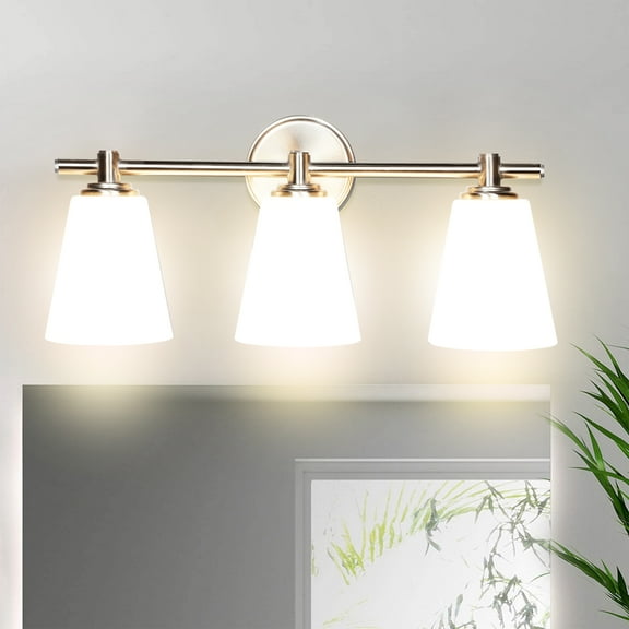 3 Light LED Bath Bar Light, LED Mirror Front Make-up Vanity, Light Bathroom Lighting Fixture with Glass, Indoor Wall Lamp 3-Blub Brushed Nickel