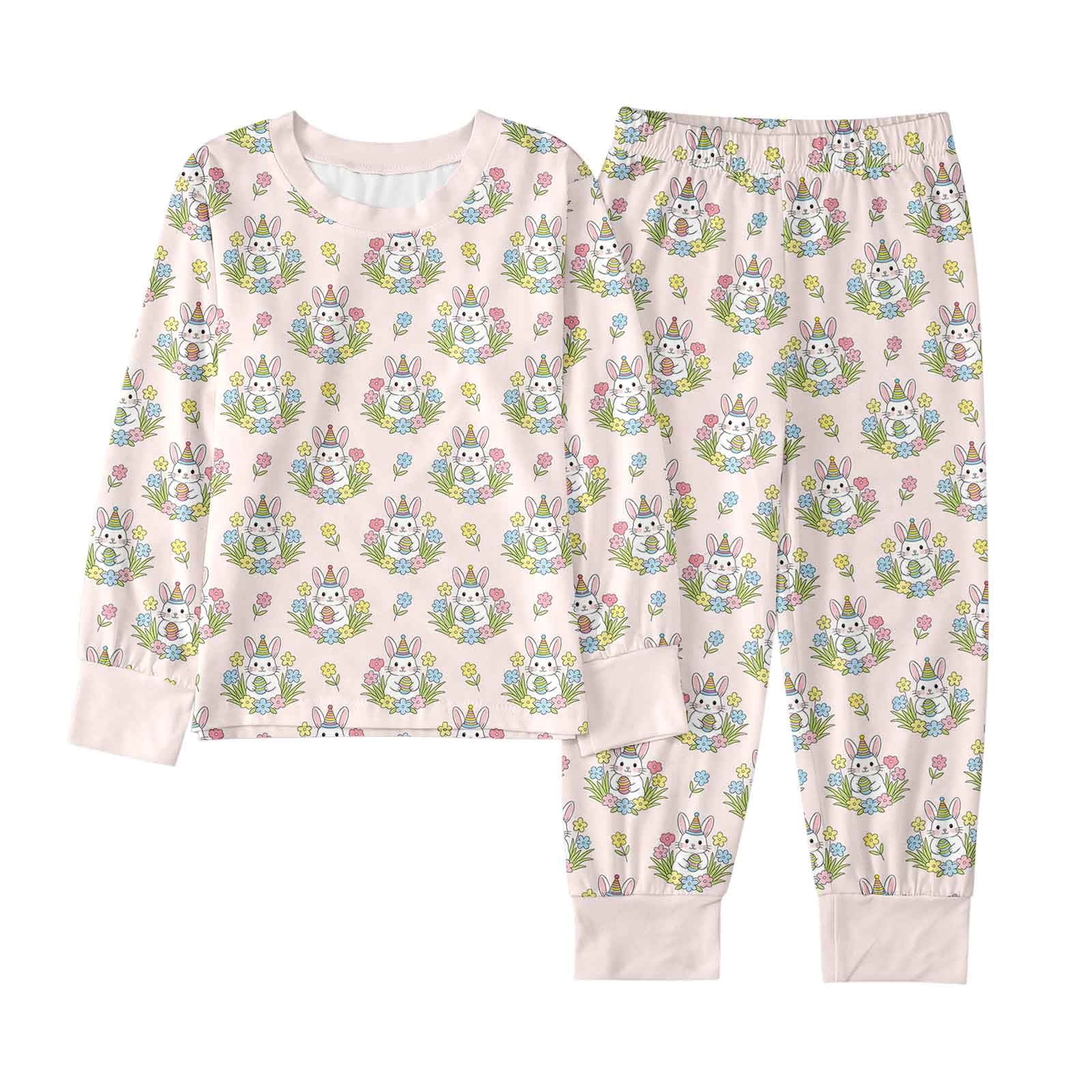 Kids Easter Pajamas Long Sleeve Homewear Pajamas Pants Bunny Printed Boys Sleepwear 6-7 Years