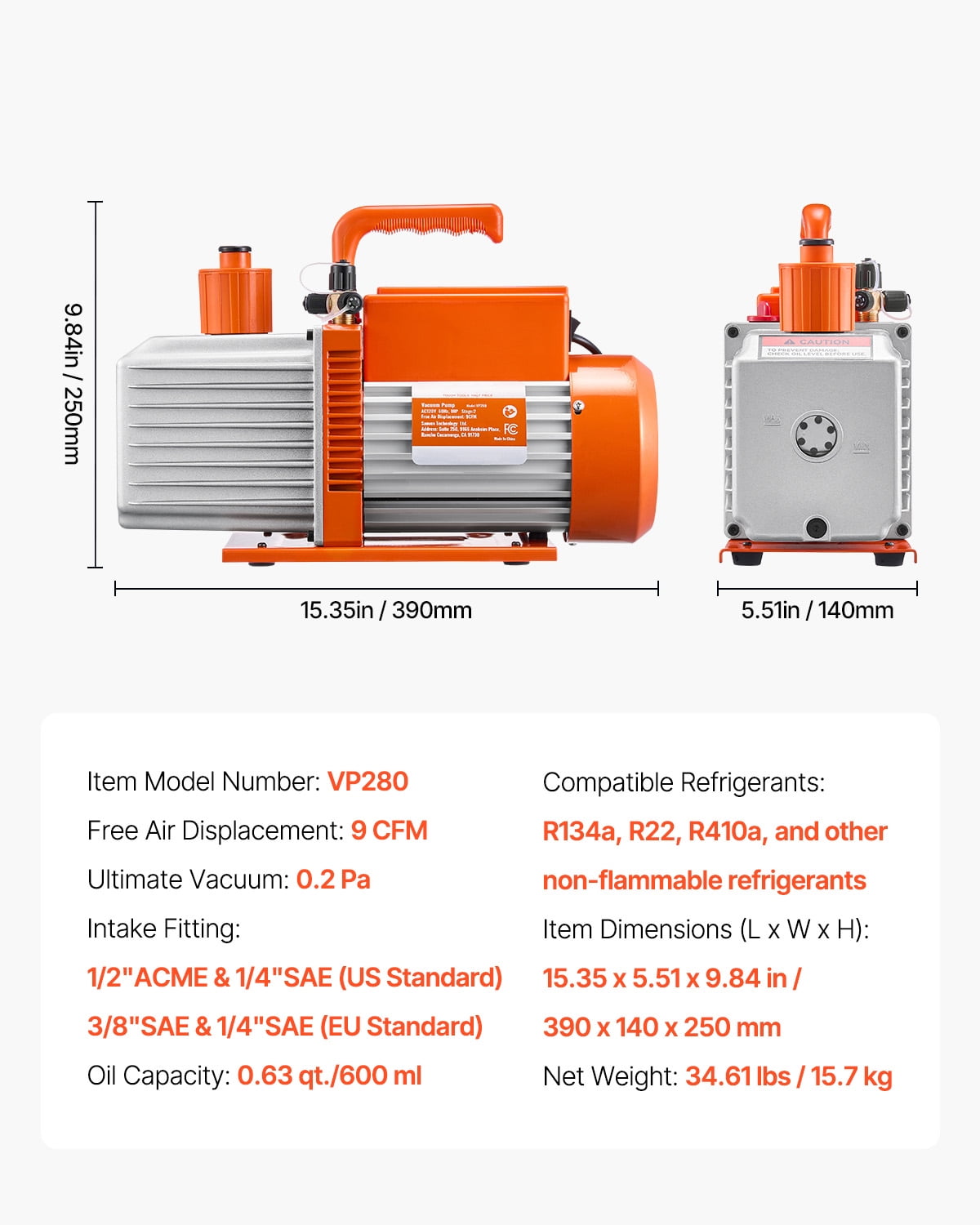 KFFKFF 9 CFM 2-Stage Rotary Vane Vacuum Pump for HVAC Systems, Compatible with R134a R22 R410a, Includes Oil Bottle, Ideal for Automotive AC Maintenance and Resin Degassing