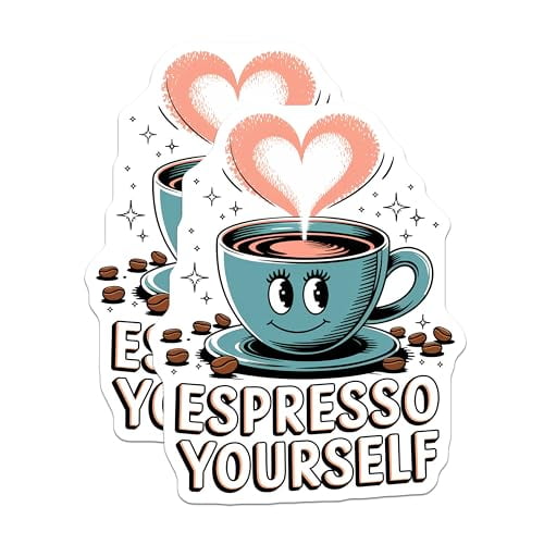 (2 Pack) Espresso Yourself Magnets - Cute Coffee Cup Magnets - Fun Kitchen Magnets - 5" On Longest Side - for Cars, Fridges, Toolboxes - Made in USA - MAG4603
