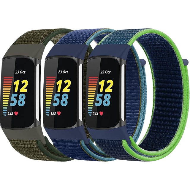 MYKOMI 3 Pack Nylon Watch Band Compatible with Fitbit Charge 6 / Fitbit Charge 5 Band,Adjustable Braided Straps Band Soft Breathable Stretchy Loop Strap for Charge 6 / Charge 5
