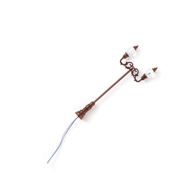 Yuarrent 1:87 lámparas de modelo de doble cabeza estilo Vintage diseño de ferrocarril patio calle cristal DIY artesanía luz miniatura parque de Artesanía Bronce/Luz blanca Yuarrent HA066734-05