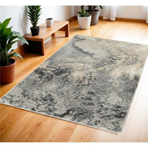 HomeRoots 556089 4 x 6 ft. Abstract Rectangle Area Rug, Gray, Blue & Ivory