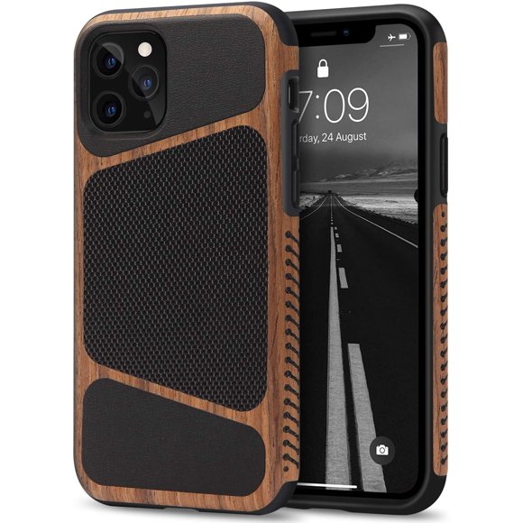 Tasikar Compatible with iPhone 11 Pro Case Easy Grip Wood Grain with Nylon Fabric Leather Design Compatible with iPhone