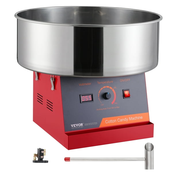 VEVOR Máquina electrica para hacer algodón de azúcar, 1000 W, máquina comercial para hacer algodón de azúcar con recipiente de acero inoxidable y cuchara para azúcar