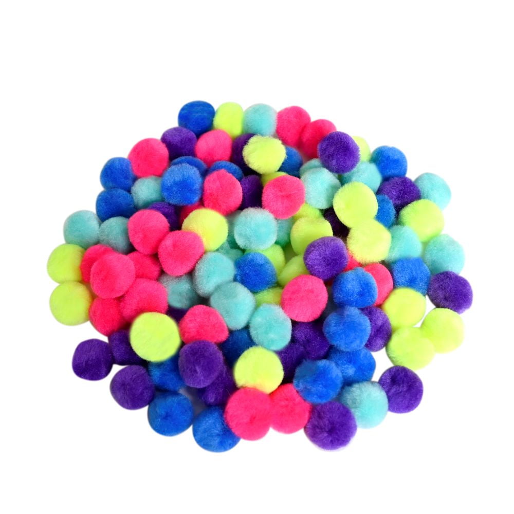 (4 pack) Hello Hobby Neon Multicolor Craft Pom Poms, 100 Count