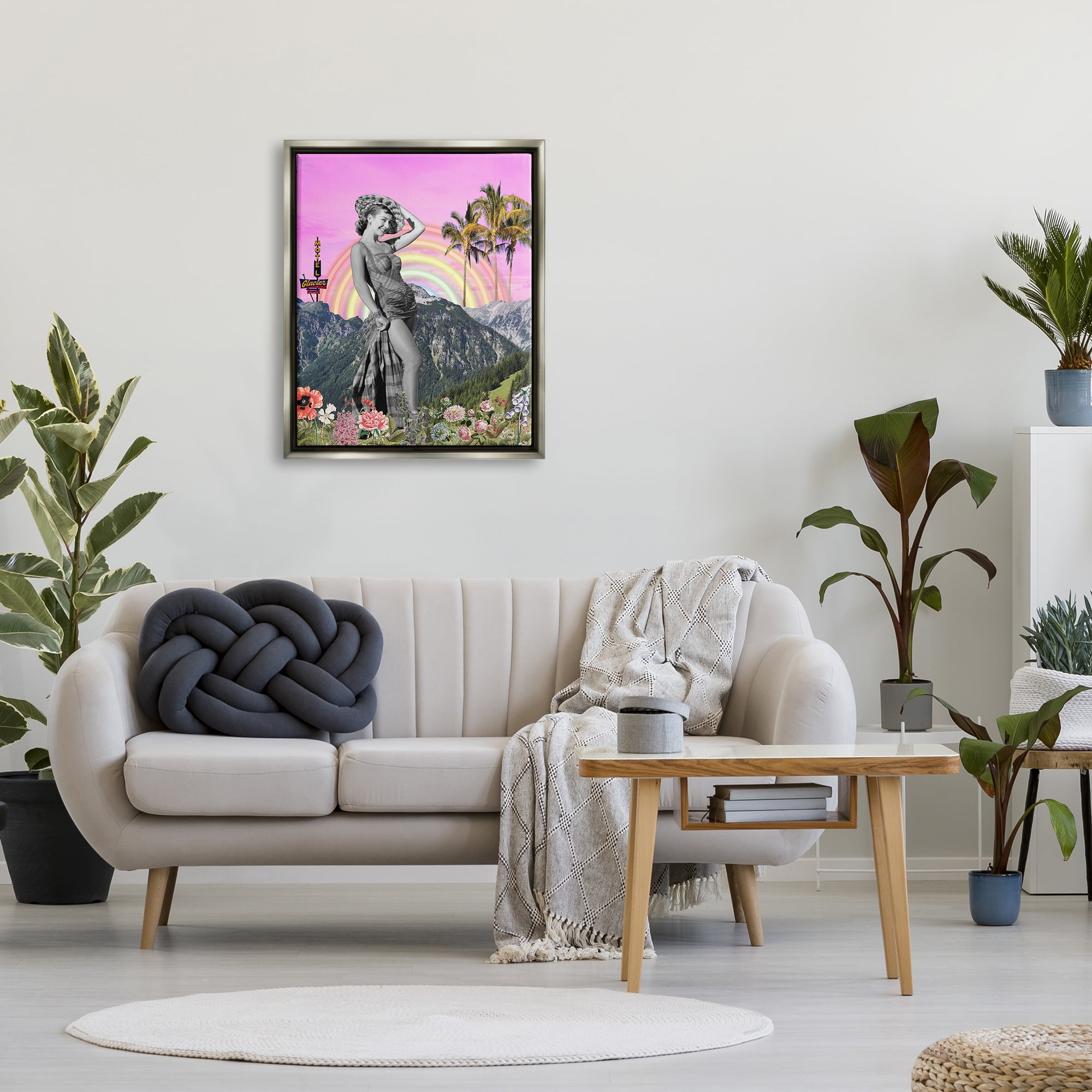 Stupell Industries Summer Woman & Flowers Botanical & Floral Painting Gray Floater Framed Canvas Art Print Wall Art, 25 x 31