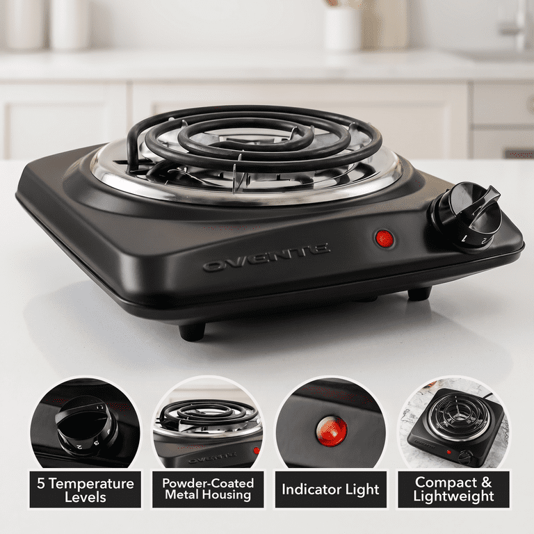 Ovente Electric Hot Plate, 1000W Single Burner, Black photo 4