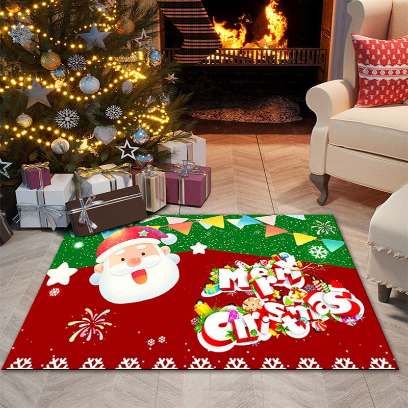  Christmas Round Area Rug 4ft Santa Claus Wood Grain Floor  Carpets Washable Indoor Floor Area Mat Stain-Proof Mat Non-Skid Rugs for  Living Room Dining Kitchen Bedroom Nursery, Snowflake Buffalo Plaid 