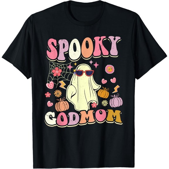 Spooky Godmom Groovy Ghost Halloween Funny Godmother T-Shirt