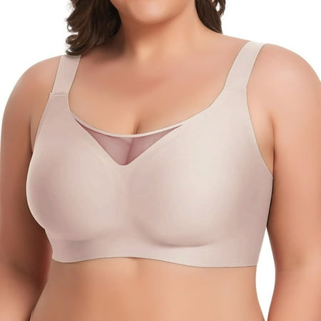 Riforla Non Wired Bra Women s Padded Full Cup Bra Without Underwire with Padding Seamless Bustier Bralette Breathable Soft Bras for Women Beige XXXXL
