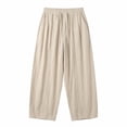 thumbnail image 6 of Mens Big and Tall Linen Pants Wide Leg Baggy Pants Elastic Waist Casual Summer Beach Palazzo Trousers Size M-5XL Beige, 6 of 6