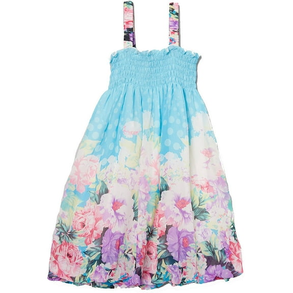Wenchoice Girl's Blue Floral Chiffon Babydoll Dress - S(1T-2T)