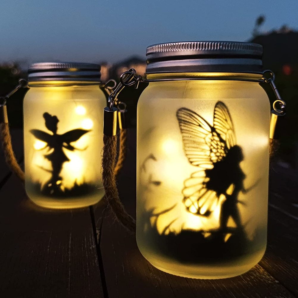 2PCS Solar Mason Jar Lights Hanging LED Fairy Lantern Watertight ...