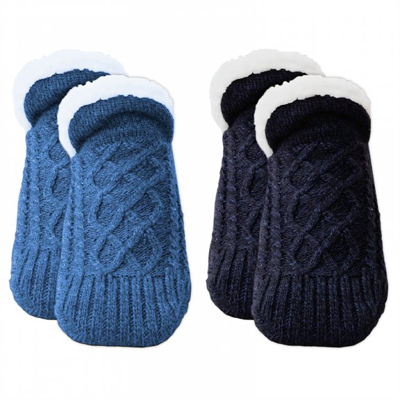 TELOLY 2Pairs Slipper Socks for Women,Size 28-34 Slipper Socks,Inner Cotton Fleece Fuzzy Socks,Style1,18-21Cm