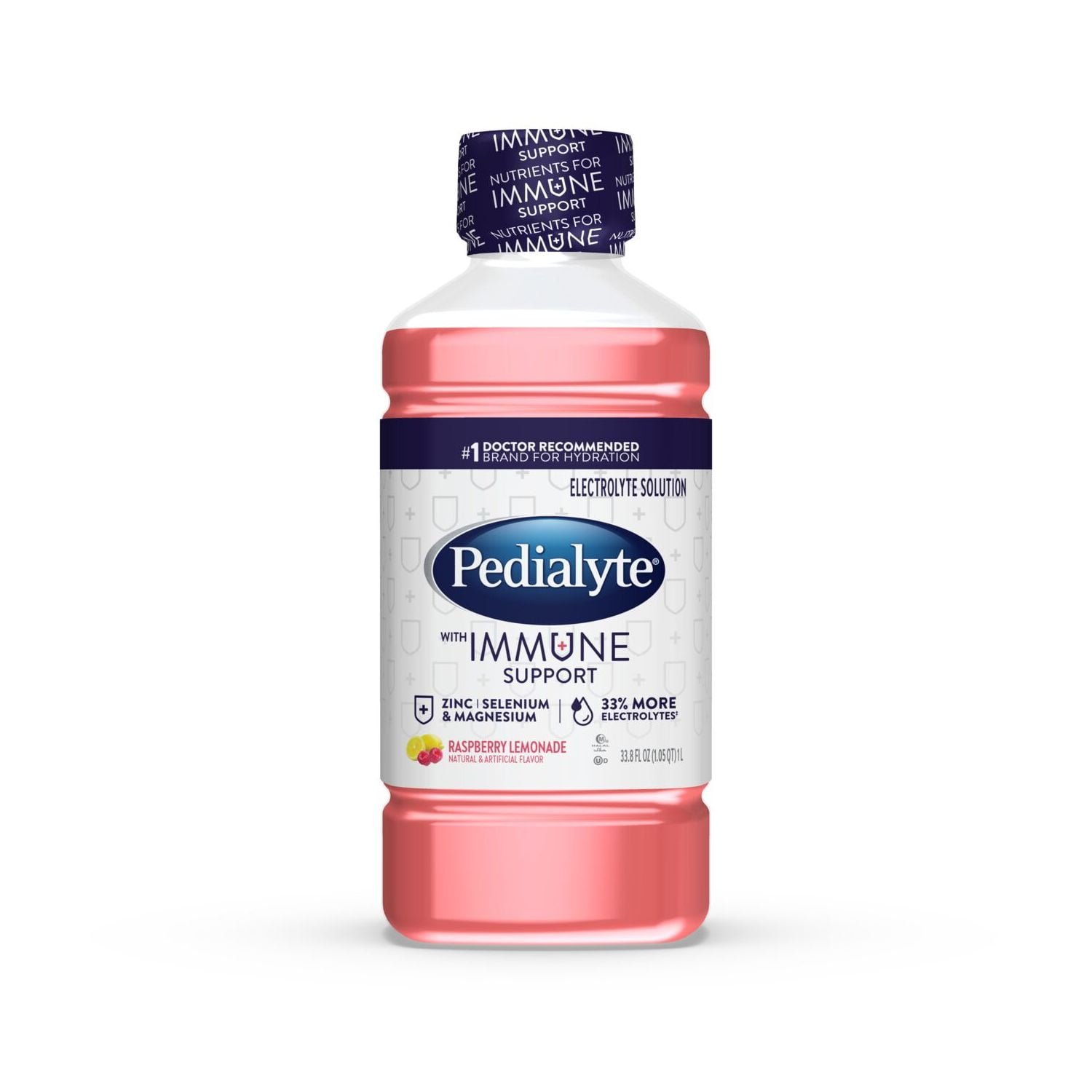 (4 pack) Pedialyte with Immune Support Electrolyte Solution, Raspberry Lemonade, 1 Liter