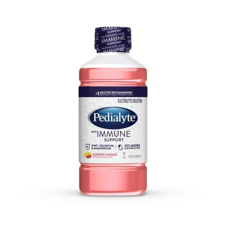 Pedialyte with Immune Support, Raspberry Lemonade, Electrolyte Hydration Drink, 1 Liter, Pack of 2