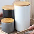 thumbnail image 4 of Ceramic Food Storage Jar, Stackable Kitchen Canisters, Containers with Airtight Seal Wooden Lid for Serving Ground Coffee, Tea, Sugar, Salt and More,grey，G187085, 4 of 5
