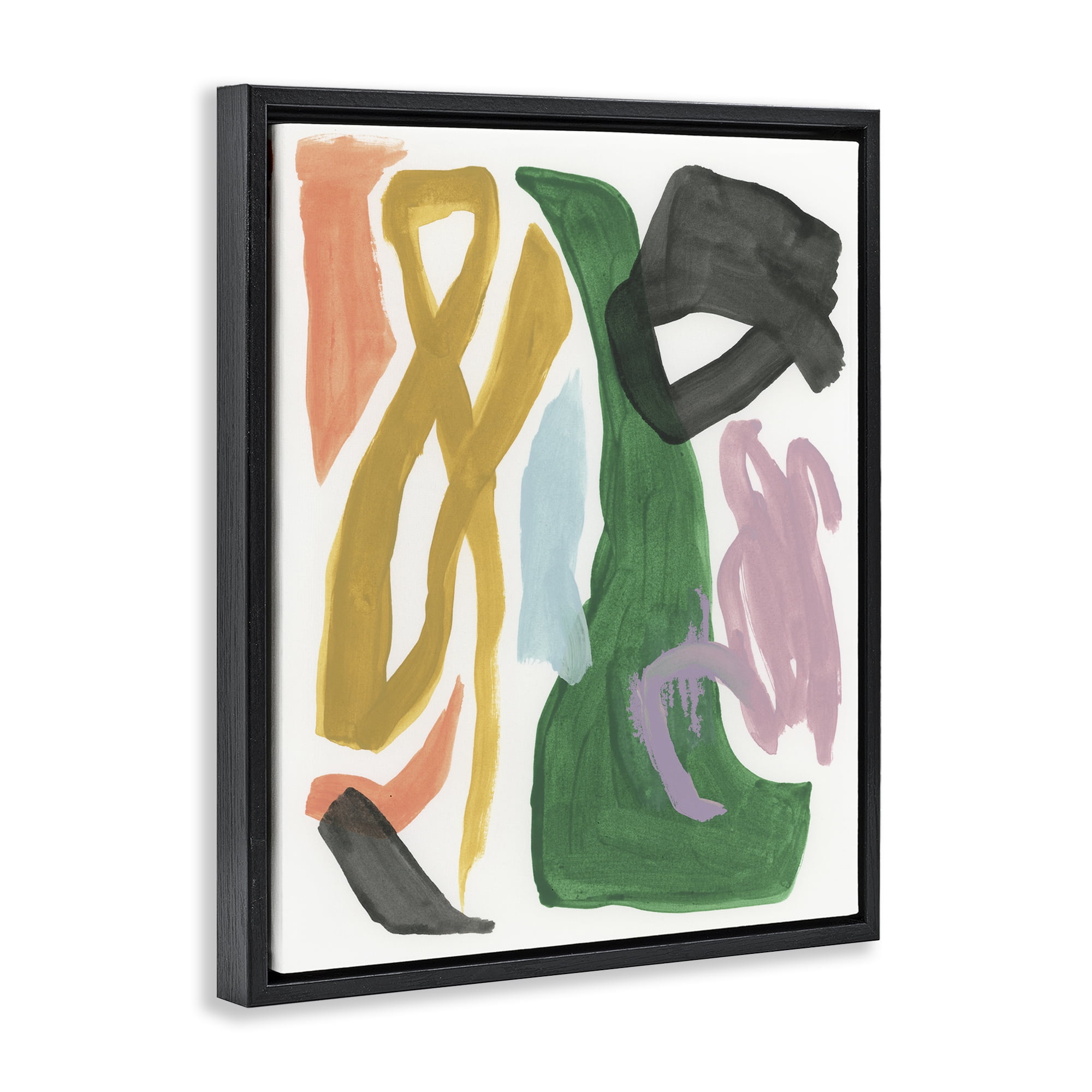 Stupell Industries Contemporary Modern Shapes Abstract Painting Black Floater Framed Canvas Art Print Wall Art, 25 x 31