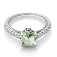 thumbnail image 3 of Gem Stone King 925 Sterling Silver Green Prasiolite and White Created Sapphire Engagement Ring for Women (1.70 Cttw, Cushion 7MM, Gemstone Birthstone, Available in Size 5, 6, 7, 8, 9), 3 of 7