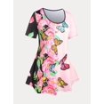 thumbnail image 1 of Camiseta con Estampado de Flores de Mariposa en Talla Extra Rosegal  Camisetas tallas grandes, 1 of 5