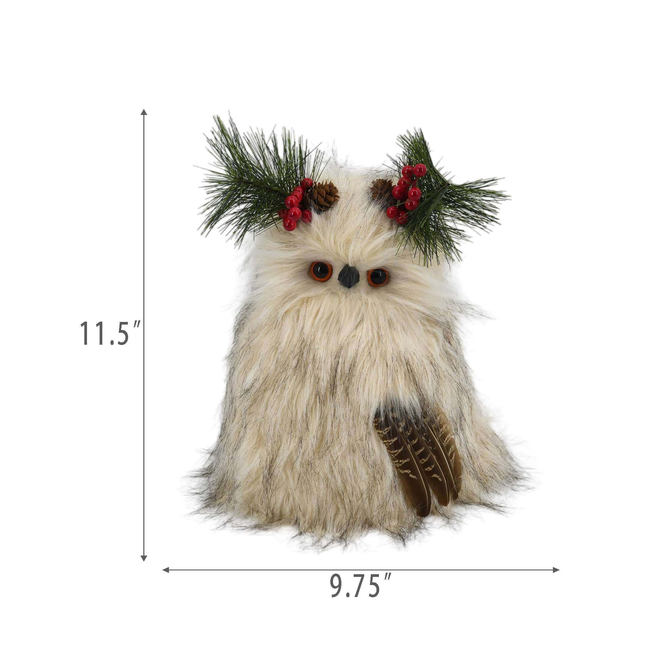 Faux Fur Owl Christmas Tree Topper, Cream, 12", by Holiday Time