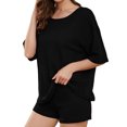 thumbnail image 4 of Hanerdun Women Pajama Sleepwear Set Female Short Sleeve Top Shorts 2 Piece Loungewear Black L, 4 of 5