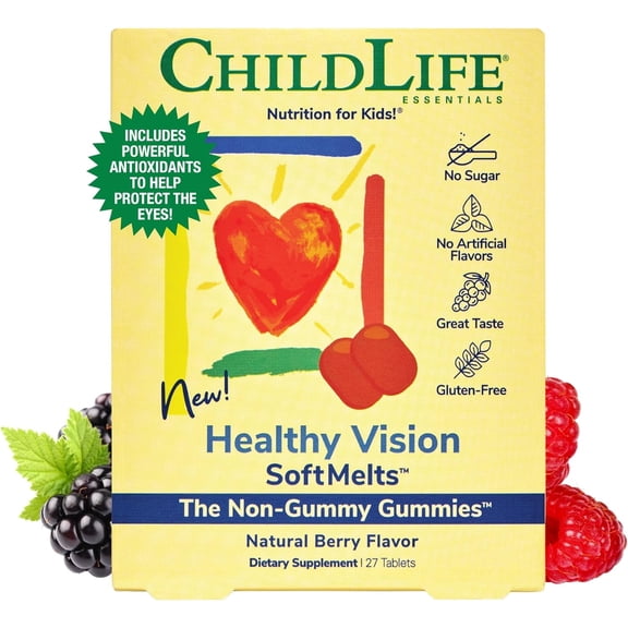 ChildLife Essentials Healthy Vision SoftMelts: Eye Health Support for Kids, Natural Berry Flavor, 27 Tablets