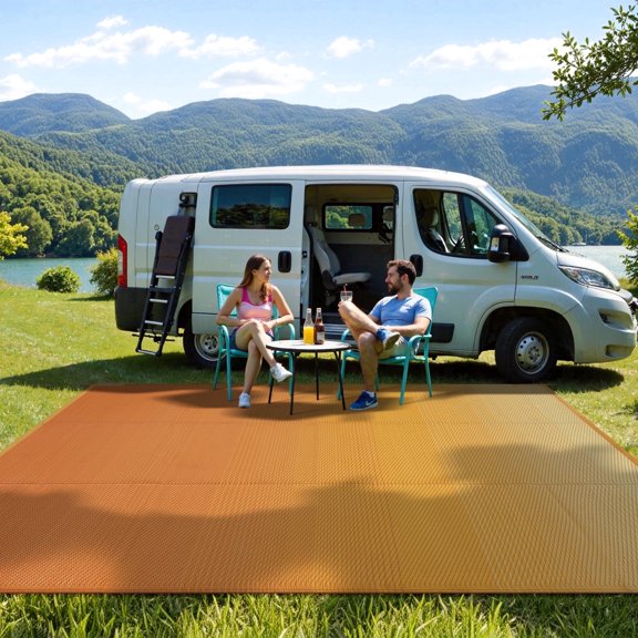 SUNDEREY 8'x 10' Outdoor Rug,Waterproof Patio Rug Reversible Indoor Outdoor Rug Lightweight Plastic Straw Rug for RV Camping Deck Balcony,Sunset