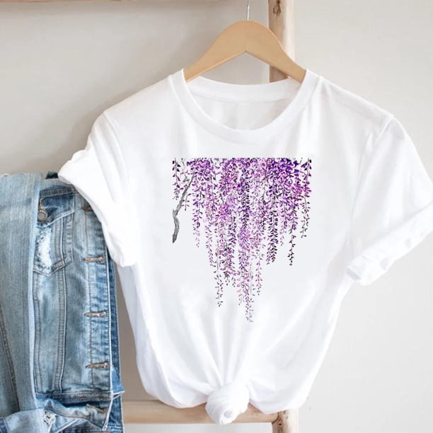 Camiseta con estampado Floral de flores de los 90 para mujer, ropa de calle de estilo de dibujos animados para mujer, camiseta estampada, camiseta gráfica para mujer Tan Jianjun unisex