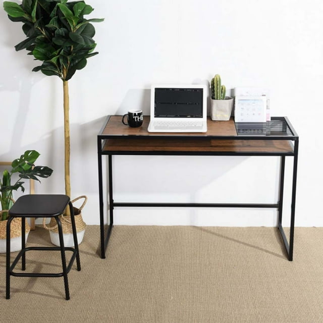 Topcobe Bureau d'Ordinateur Table de Travail de Table d'Ordinateur Portable à 2 Niveaux, Bureau d'Ordinateur Portable Moderne pour Bureau à Domicile, Noyer