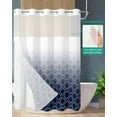 thumbnail image 2 of No Hook Shower Curtain with Snap in Liner, Navy Blue White Ombre Geometric Trellis Morrocan Hotel Shower Curtains for Bathroom, Washable Shower Curtain Liner Set with Mesh Top Window, 72"x96", 2 of 6
